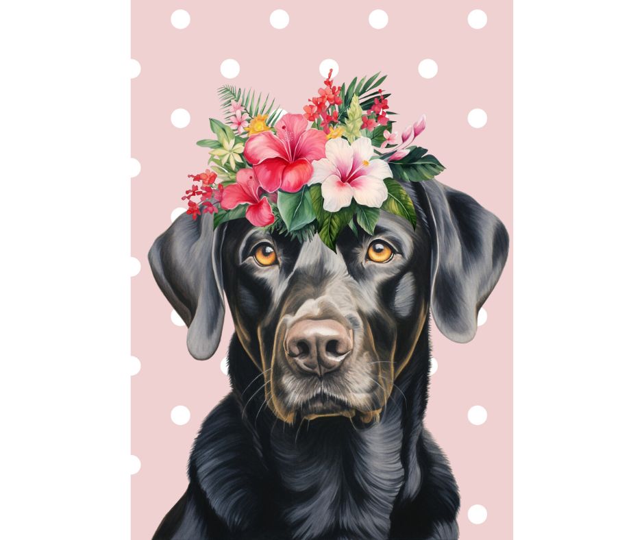 Dog Desk Floral Dogs Black Labrador Deluxe Greeting Card