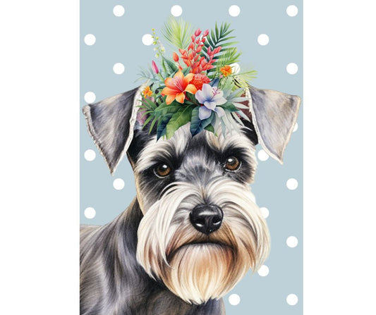 Dog Desk Floral Dogs Schnauzer Deluxe Greeting Card