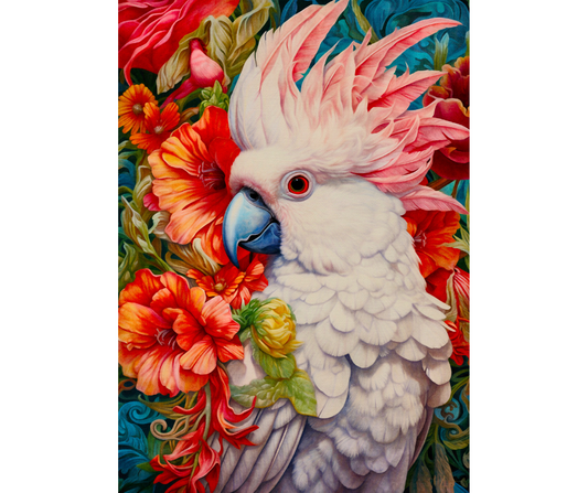 Dog Desk Tropical Birds Cockatoo Deluxe Greeting Card