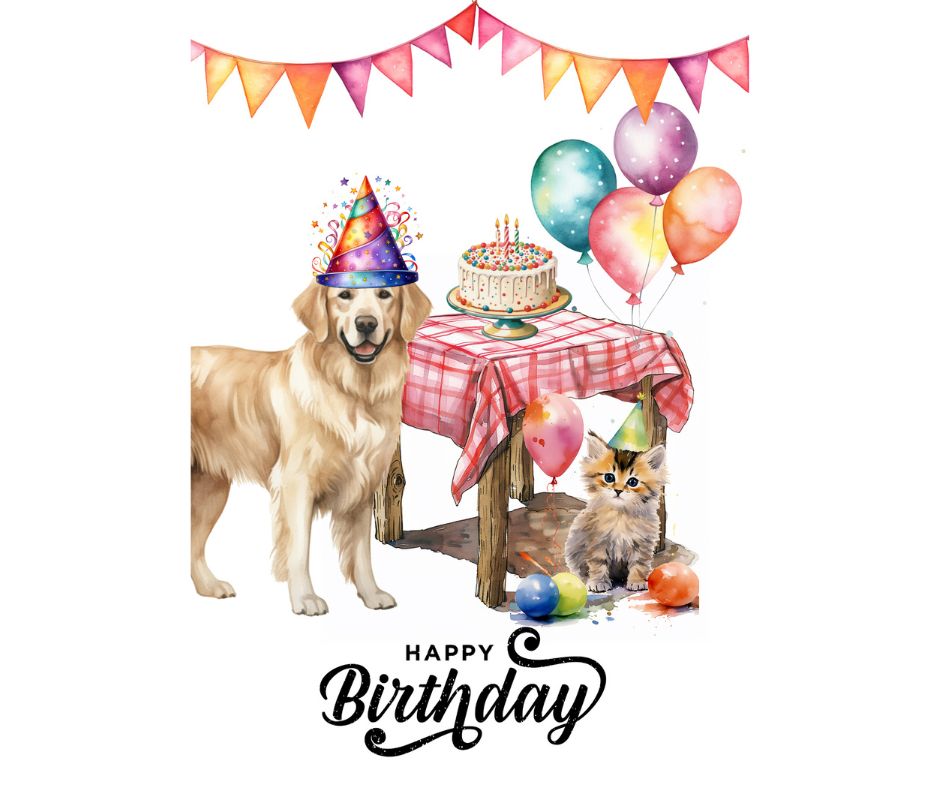 Dog Desk Retriever Happy Birthday Deluxe Greeting Card