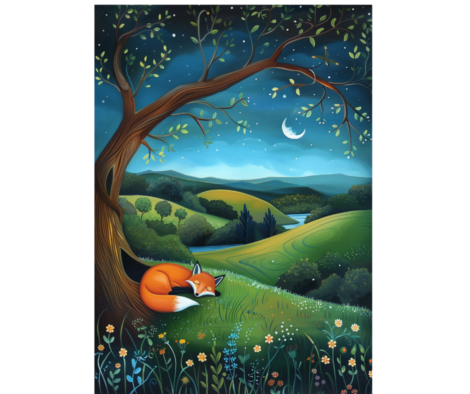 Dog Desk Night-time Hills Fox  Deluxe Greeting Card