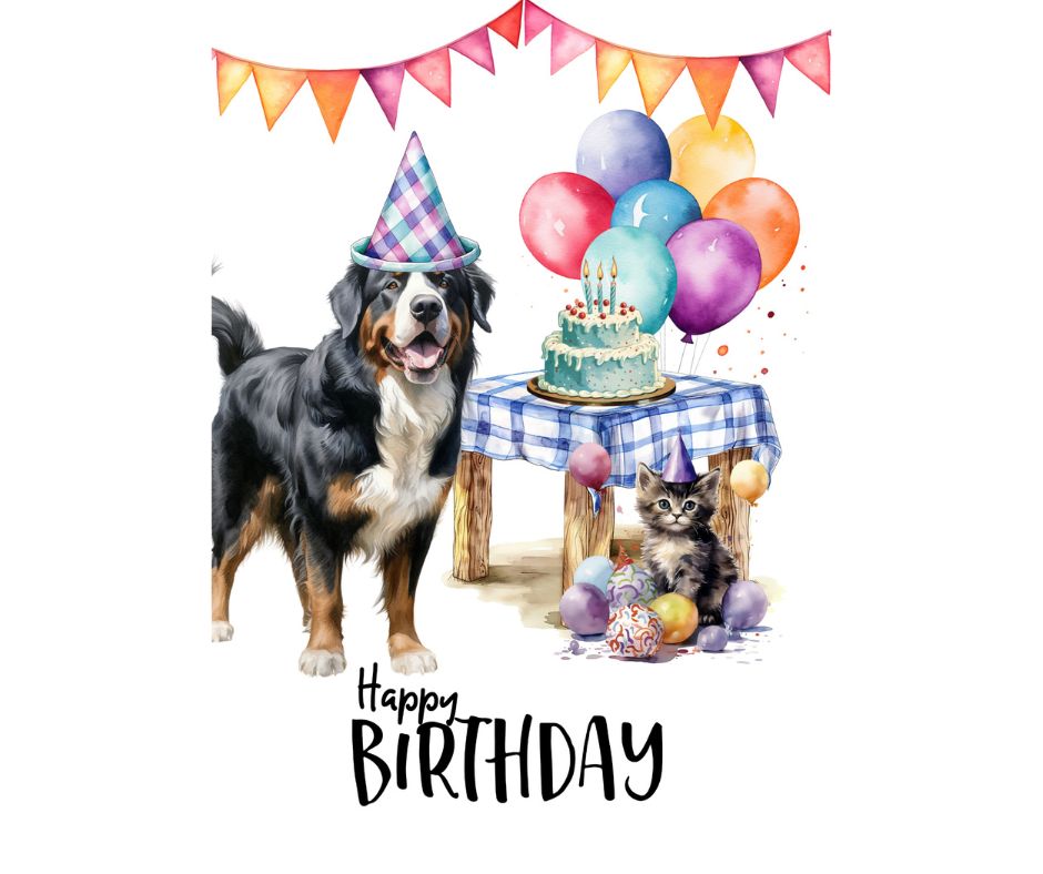 Dog Desk Berner Happy Birthday Deluxe Greeting Card