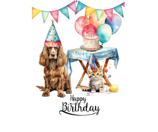 Dog Desk Spaniel Happy Birthday Deluxe Greeting Card