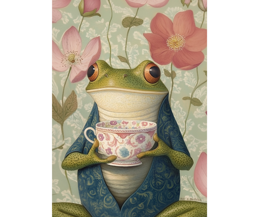 Dog Desk Tea-time Animals Frog Deluxe Greeting Card