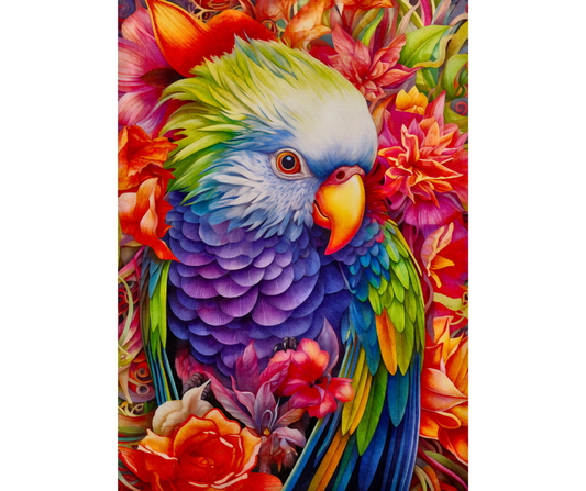 Dog Desk Tropical Birds Parrot Deluxe Greeting Card