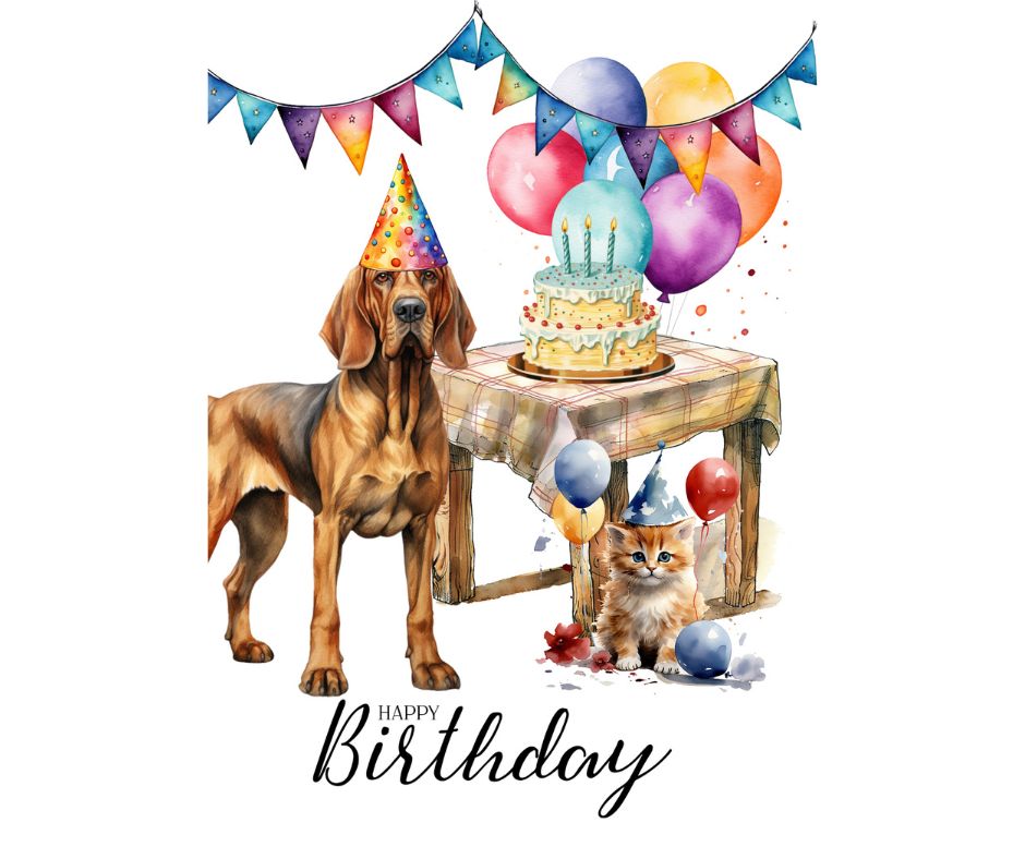 Dog Desk Bloodhound Happy Birthday Deluxe Greeting Card