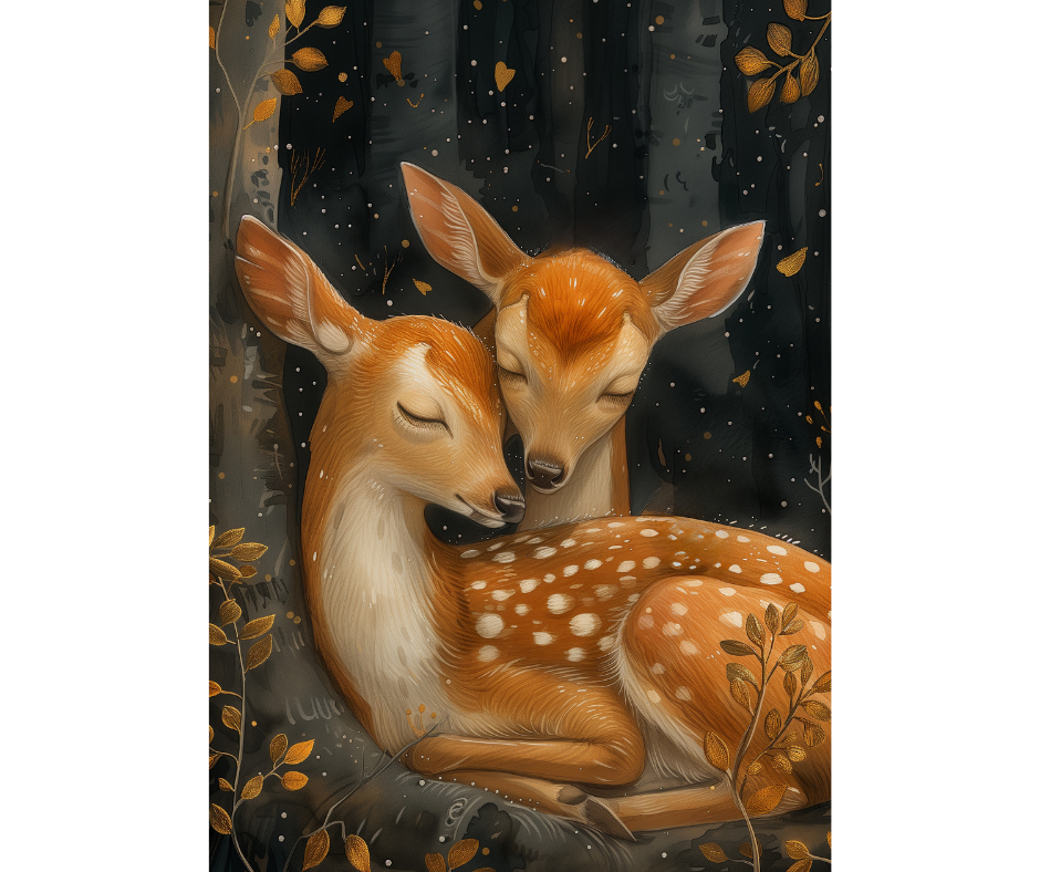 Dog Desk Cuddling Animals Deer Deluxe Greeting Card