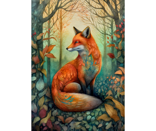 Dog Desk Boho Forest Fox Deluxe Greeting Card