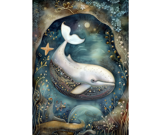 Dog Desk Whimsical Whale With Moon Deluxe Greeting Card