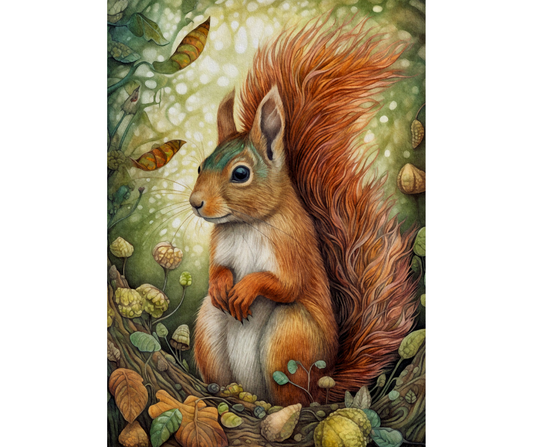 Dog Desk Boho Forest Squirrel Deluxe Greeting Card