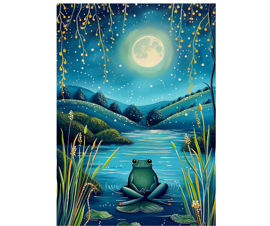 Dog Desk Night-time Hills Frog Deluxe Greeting Card