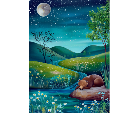 Dog Desk Night-time Hills Bear Deluxe Greeting Card