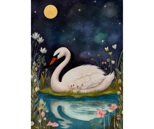 Dog Desk Night-time Animals Swan Deluxe Greeting Card