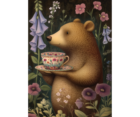 Dog Desk Tea-time Animals Bear Deluxe Greeting Card