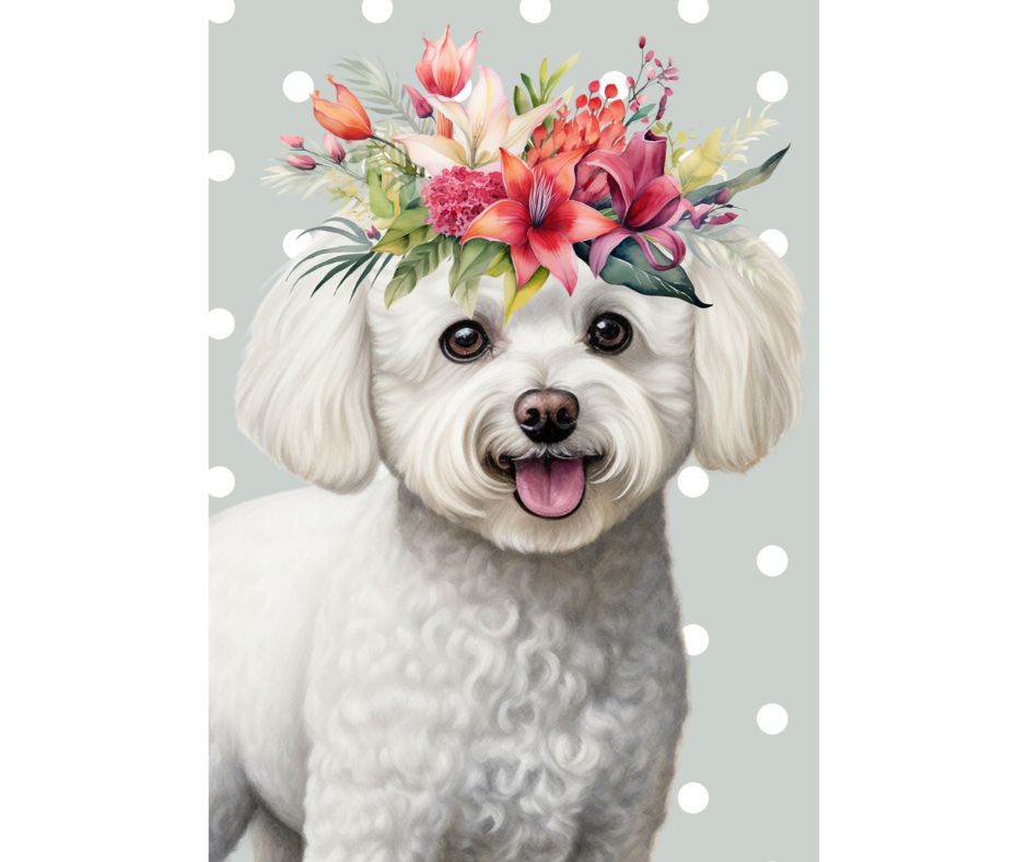 Dog Desk Floral Dogs Bichon Frise Deluxe Greeting Card