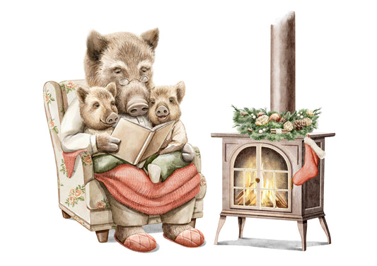 Dog Desk Bedtime Story Deluxe Christmas Card