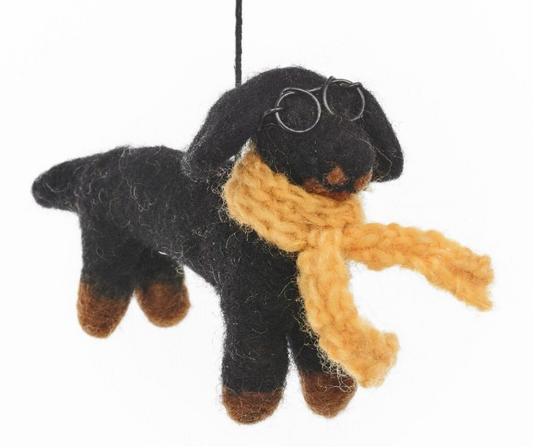 Fairtrade Handmade Felt Douglas the Dachshund Hanging Sausage Dog Decoration