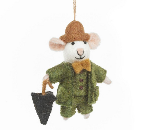 Fairtrade Handmade Felt Dapper John the Mouse Hanging Decoration