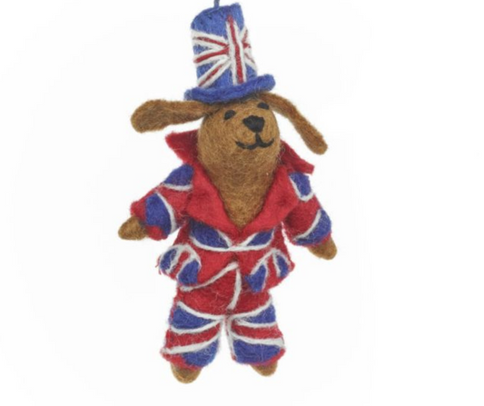 Fairtrade Handmade Felt Patriotic Dog Hanging Union Jack Decoration