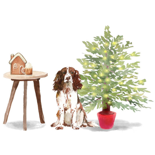 Dog Desk Spaniel Deluxe Christmas Card