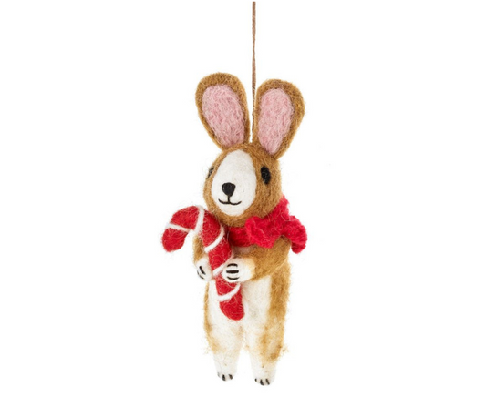 Fair Trade Handmade Felt Hanging Cinnamon the Rabbit Christmas Decoration