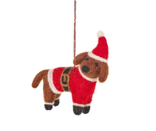 Handmade Felt Biodegradable Buddy the Festive Dog Tree Hanging Decoration