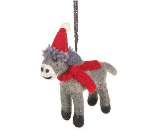 Fair Trade Handmade Felt Biodegradable Christmas Donkey Tree Hanging Decoration