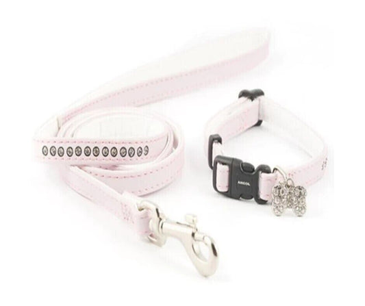 Ancol Puppy Dog Collar and Lead Set Deluxe Baby Pink