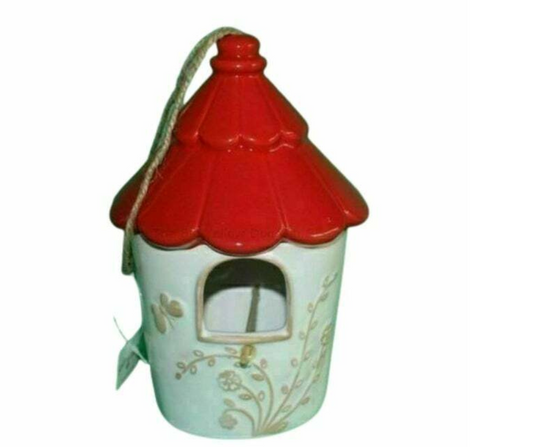 Red Ornamental Hand Painted Ceramic Hanging Garden Bird House