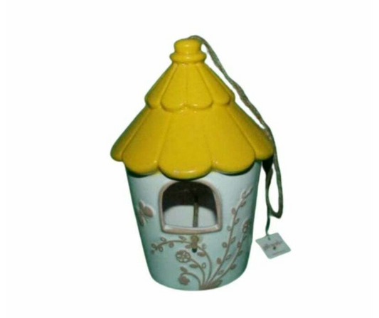 Yellow Ornamental Hand Painted Hanging Ceramic Garden Bird House