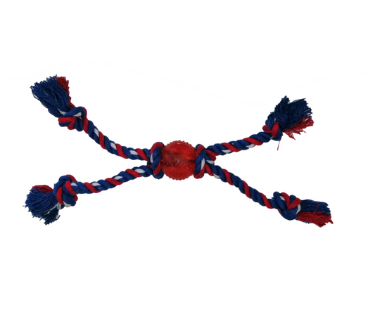 Quad Tug Ball Rope Dog Toy Blue